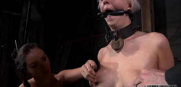  Lovely beauty receives facial torture during sadomasochism play